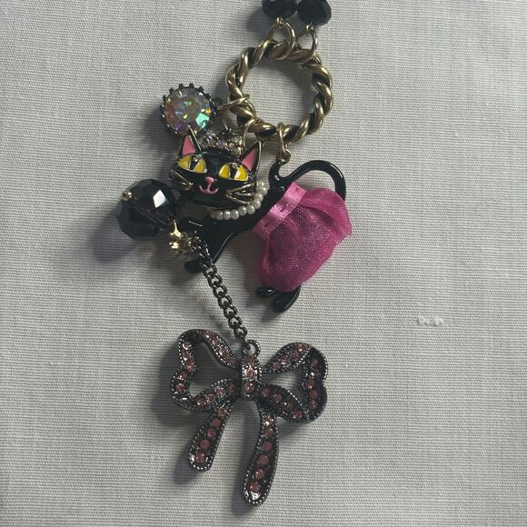 Betsey Johnson Kitty in a TuTu Lariat Necklace RARE Embellished Sparkly Glam - Picture 7 of 11